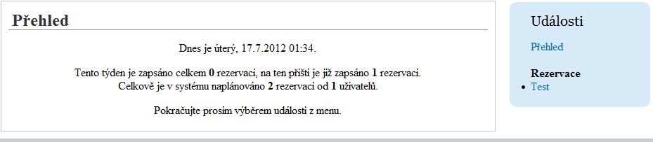 Administrace stránek - přehled rezervace Administrace stránek - přehled rezervace