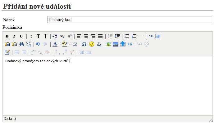Administrace stránek - vytváření nové údálosti Administrace stránek - vytváření nové údálosti