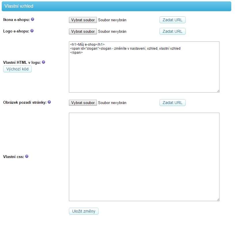 Vlastní vzhled Vlastní vzhled - výběr možností