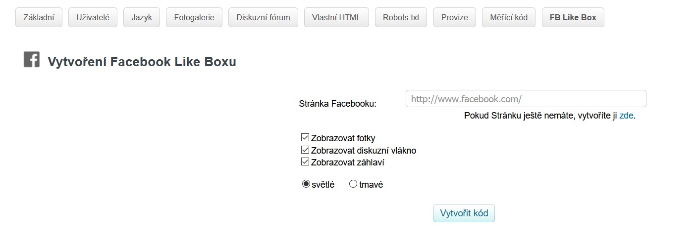 11-11 Nastavení - Facebook Like box