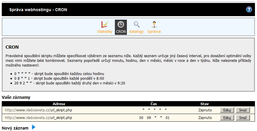 Administrace webhostingu - CRON Administrace webhostingu - CRON