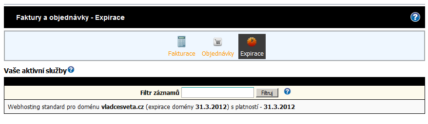 Administrace webhostingu - expirace Administrace webhostingu - expirace