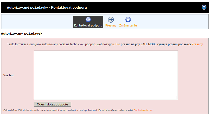Administrace webhostingu - kontaktovat podporu Administrace webhostingu - kontaktovat podporu