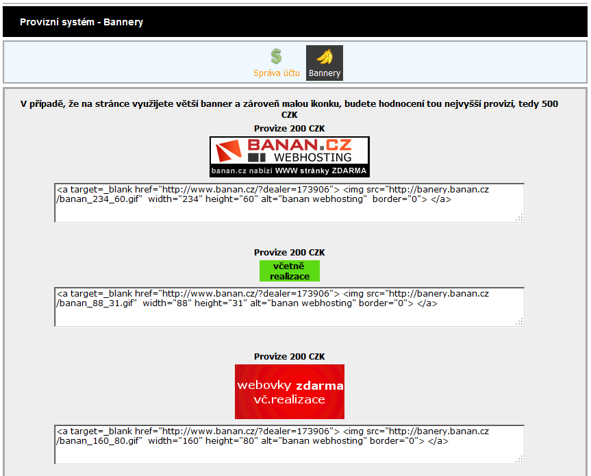 Administrace webhostingu - přehled bannerů Administrace webhostingu - přehled bannerů