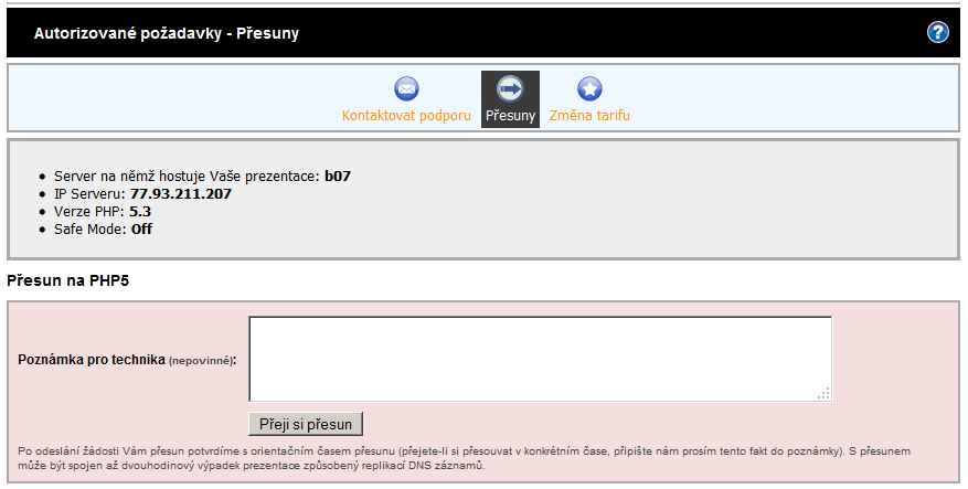 Administrace webhostingu - přesuny Administrace webhostingu - přesuny