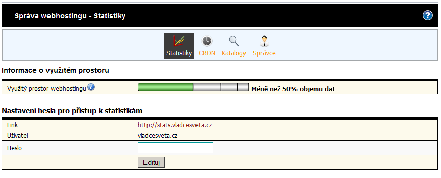 Administrace webhostingu - statistiky Administrace webhostingu - statistiky
