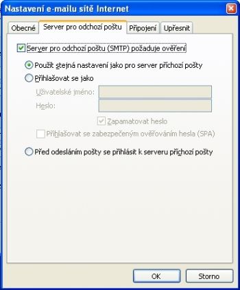 Outlook - nastavení odchozího serveru