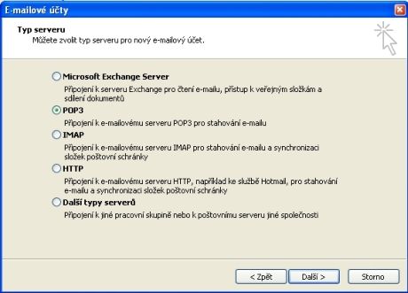 Outlook - vybrání emailového serveru