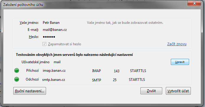 Thunderbird - kontrola zadaných údajů