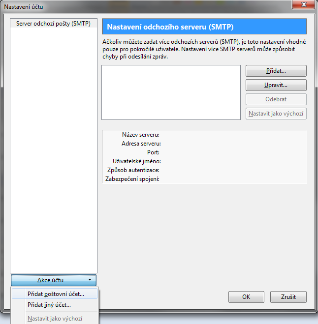 Thunderbird - přidání nového účtu