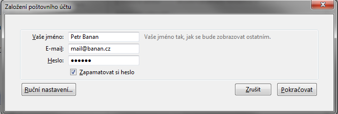 Thunderbird - založení poštovního účtu