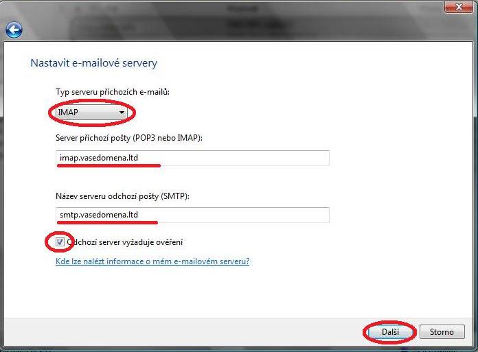 Vistamail - nastavení emailových serverů