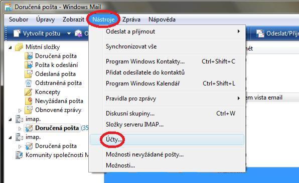 Vistamail - nastavení účtů