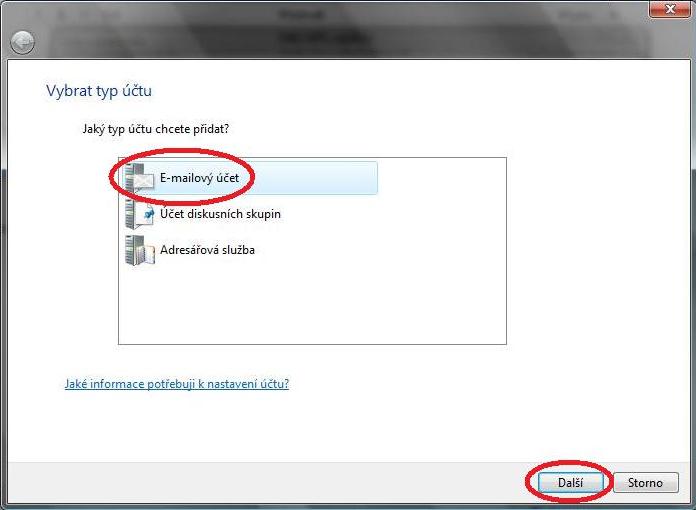 Vistamail - přidání emailového účtu