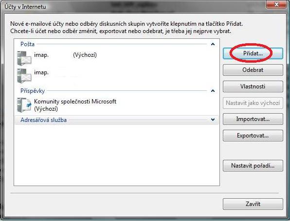 Vistamail - přidání nového účtu