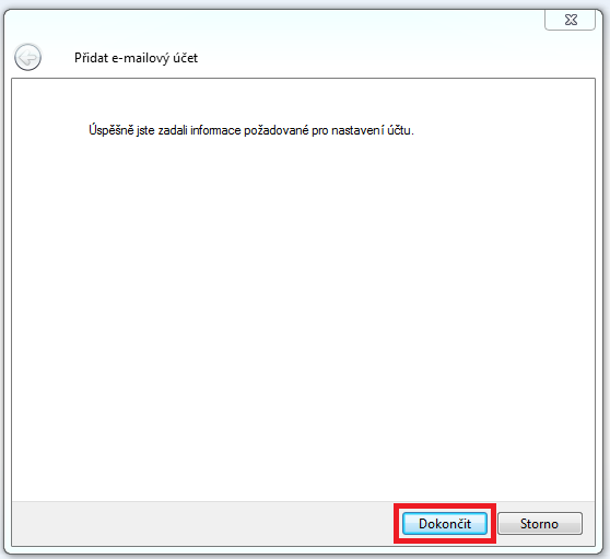 Wmail - dokončení vytvoření účtu