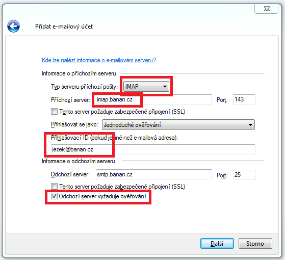 Wmail - nastavení příchozího serveru