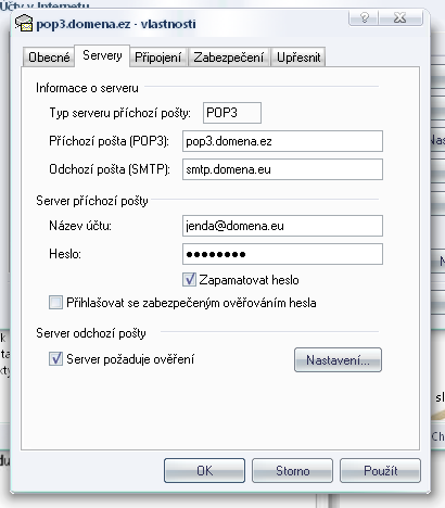 Zadání informací o serverech